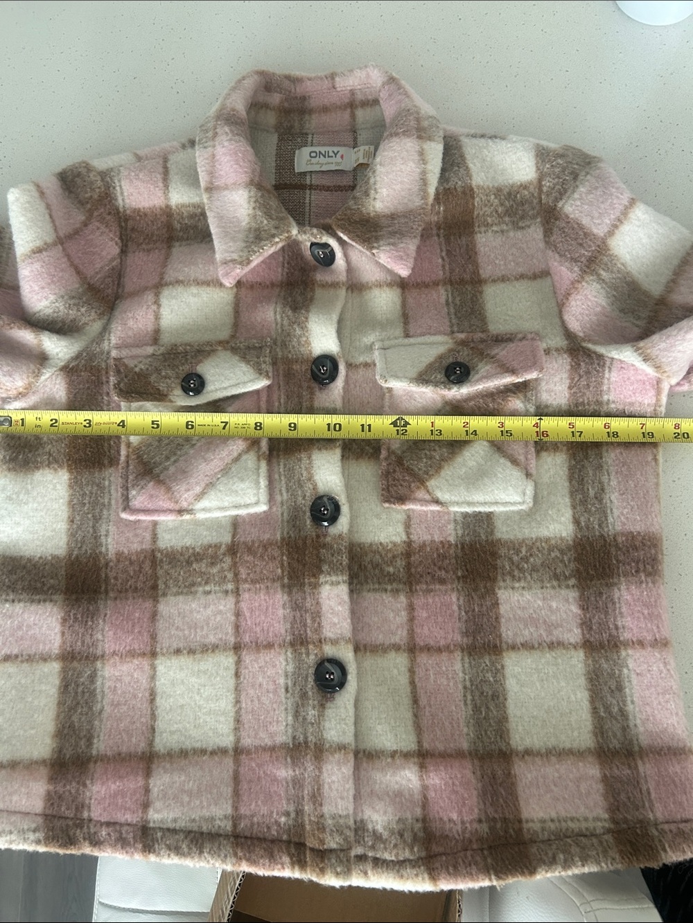 ONLY Lou Short Check Shacket Size M Plaid Button-Up Overshirt Jacket - Picture 12 of 15